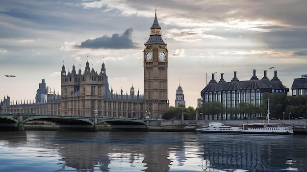 La torre del reloj Big Ben en Londres en el río Támesis