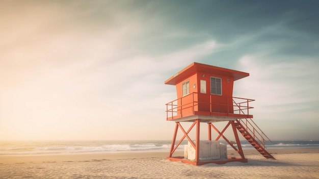 Una torre de salvavidas centinela permanente en la playa