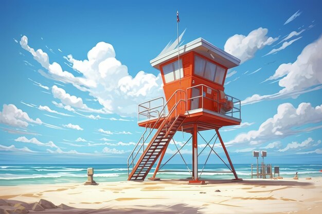 Foto torre de salvavidas en una playa que simboliza la seguridad ia generativa