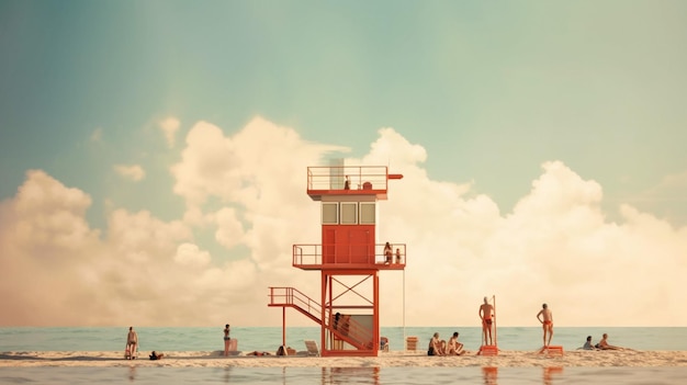 Foto una torre de socorristas vigilando a los bañistas