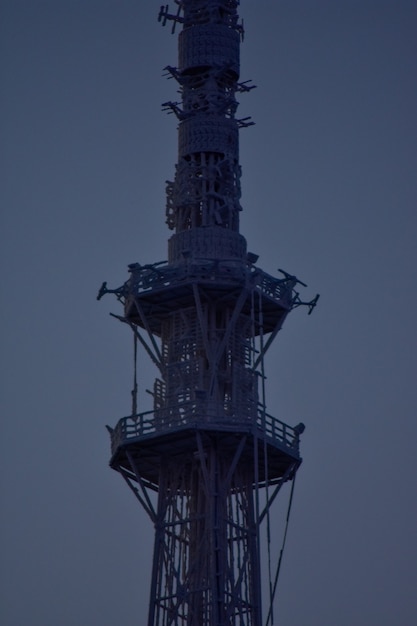 Torre de televisión en invierno helado