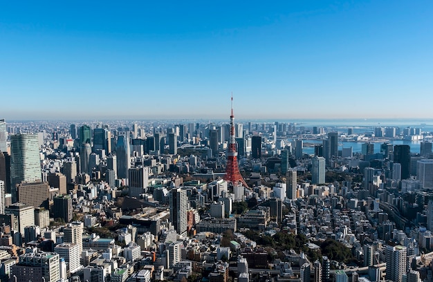Torre de Tokio y el paisaje urbano de Tokio, vista panorámica en el día en Tokio, Japón