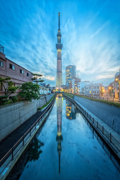 Torre de Tokio Skytree en la noche en Asakusa, Tokio, Japón