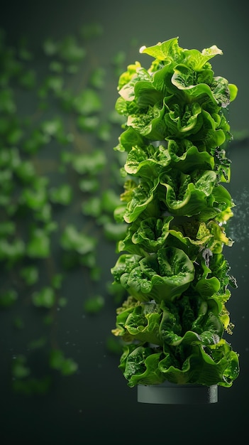 Foto torre vertical verde coberta com cultivo sustentável de alface papel de parede móvel vertical