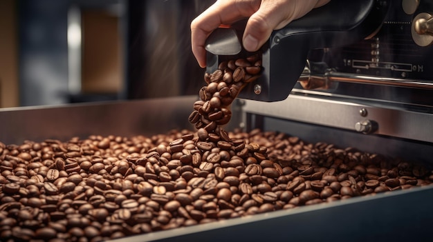 Torrefação de grãos de café em maquinário especial Criado com tecnologia Generative AI