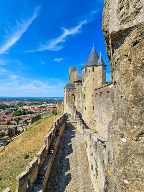 Torres da cidadela medieval da cidade de Carcassonne, no sul da França, Patrimônio Mundial da UNESCO