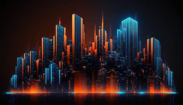 Torres de capital de mega cidade neon com fundo de tecnologia futurista futuro Generative Ai