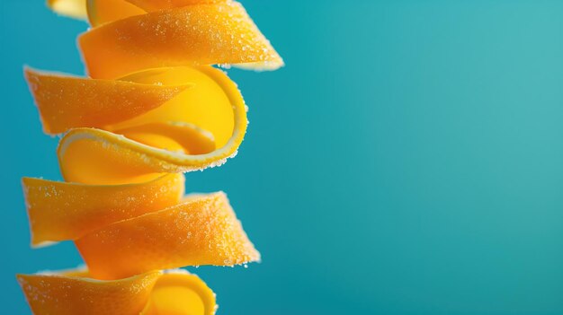 Torres en espiral de cáscara de naranja sobre un fondo turquesa un giro lúdico en el arte de la comida