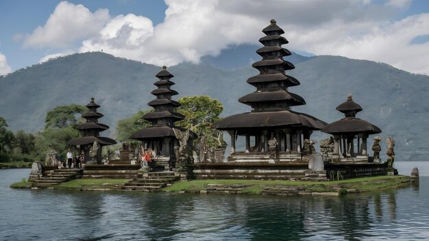 Las torres de Meru de pura ulun danu bratan o pura bratan templo hindú shaivite de Shiva sitio arqueológico