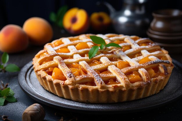 Torta de albaricoque con una corteza de celosía Fotografía de imágenes de albaricoques 4K