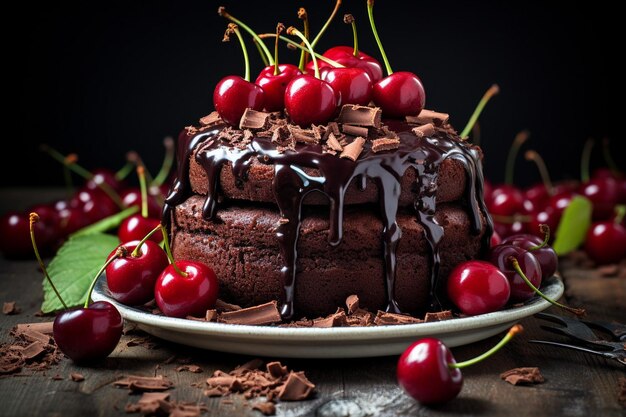 Torta de almendras de cereza de chocolate con capas de bondad de nuez