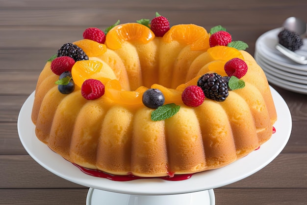 Torta de anillo hecha con torta de mantequilla simple y llena de un delicioso sabor afrutado