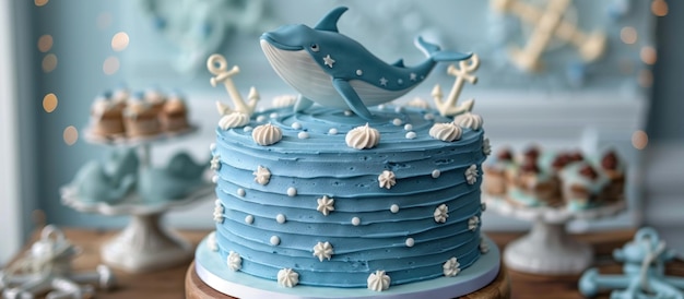 Torta Azul com Topper de Golfinho