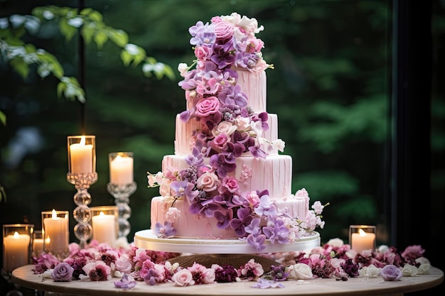 Torta de boda decorada con flores