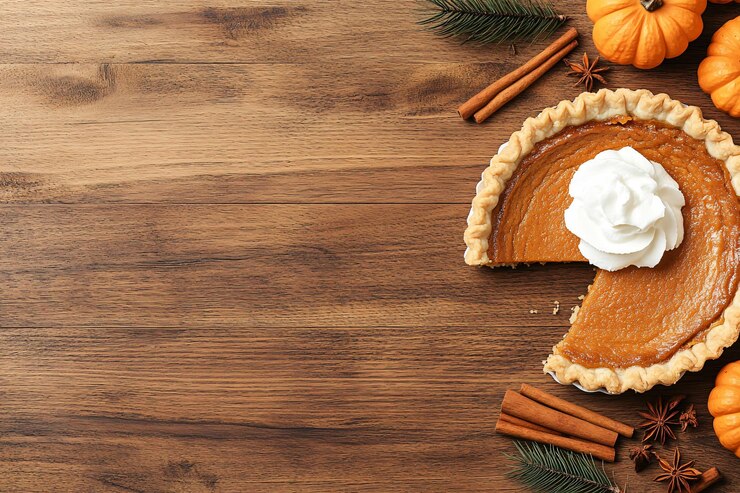 Torta de calabaza con crema batida y decoraciones de otoño