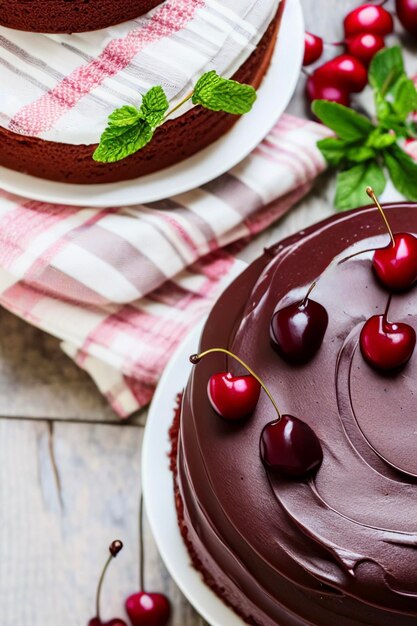 Foto torta de cerezas de chocolate