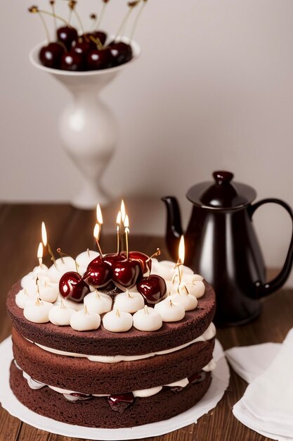 Foto torta de cerezas de chocolate