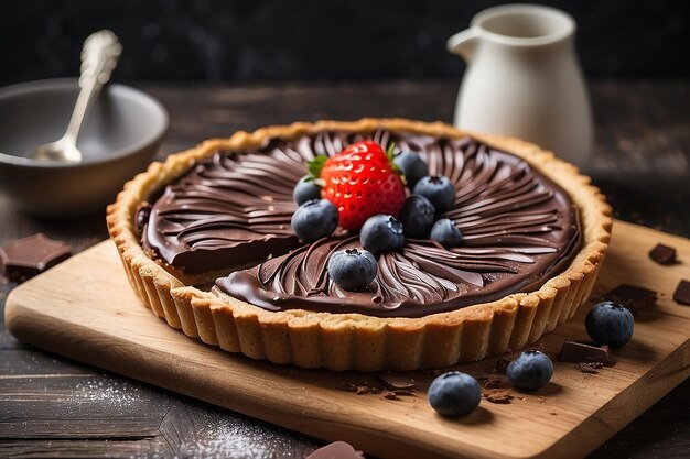 Foto torta de chocolate casera en una tabla de madera