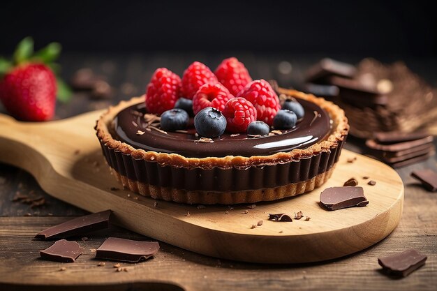 Foto torta de chocolate casera en una tabla de madera