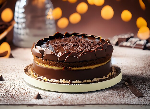 Foto torta de chocolate de desierto bown hornear azúcar dulce comida orgánica fondo de la fiesta de cumpleaños de la noche