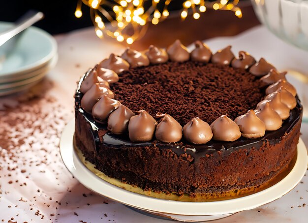 Torta de chocolate de desierto bown hornear azúcar dulce comida orgánica fondo de la fiesta de cumpleaños de la noche