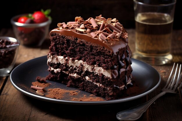 Torta de chocolate rica con ganache de chocolate y arco de chocolate