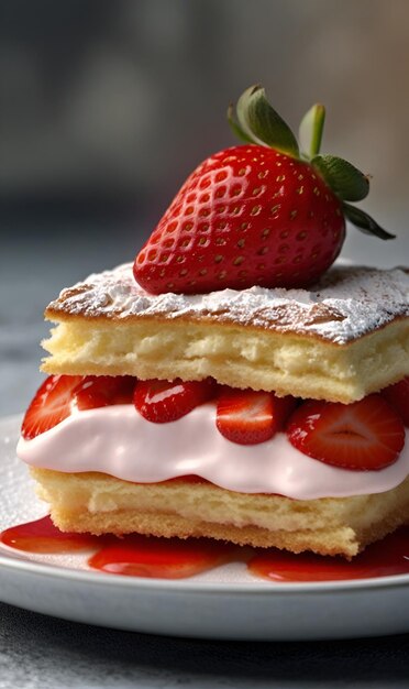 Torta con crema de proteínas y fresas