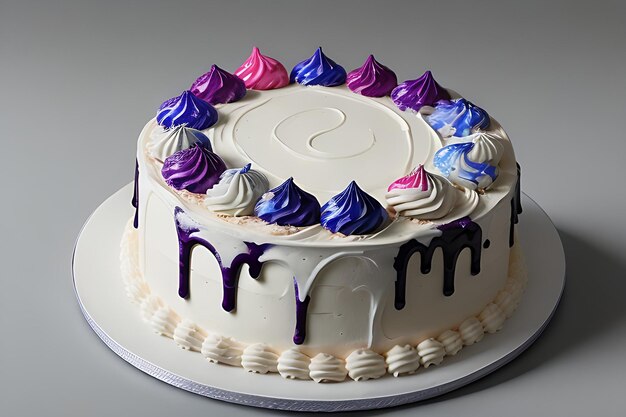 Foto torta de cumpleaños de celebración con salpicaduras de colores y veintiuna velas de cumpleañas de colores