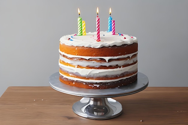 Foto torta de cumpleaños de celebración con salpicaduras de colores y veintiuna velas de cumpleañas de colores