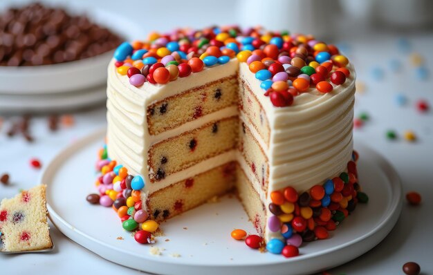 Torta de cumpleaños festiva galleta decorada con coloridos y deliciosos dulces Concepto de feliz cumpleaños