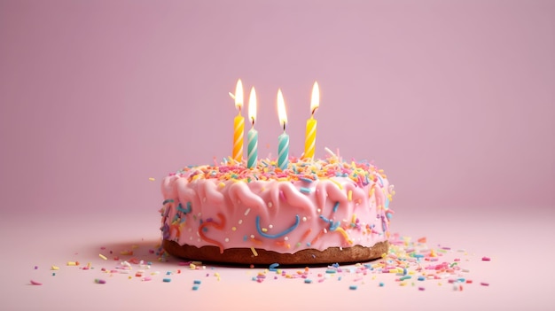 Torta de cumpleaños con velas día de la madre en fondo rosa con espacio de copia