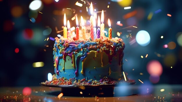 Torta de cumpleaños con velas IA generativa