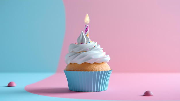 Torta de aniversário com um fundo pastel de vela acesa doce deleite festivo para ocasiões especiais estilo elegante simples perfeito para saudações ou convites para festas AI