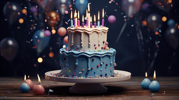 Torta de aniversário feliz com vela no fundo