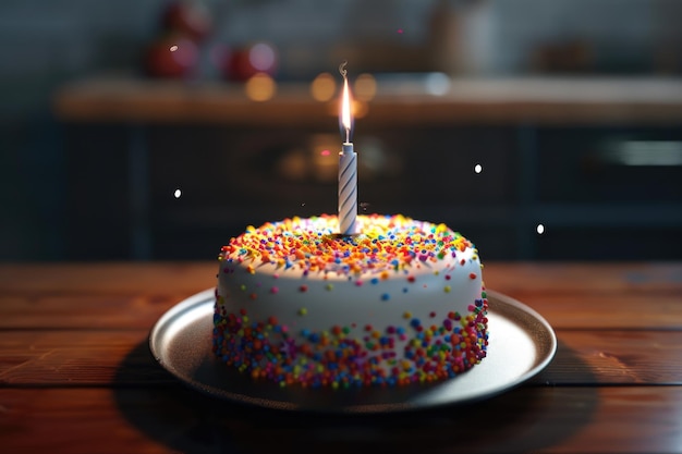 Torta de aniversário Torta de natalidade com uma vela Torta de Natal com uma candeia