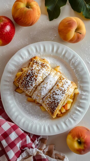 Foto torta de apfelstrudel, lanche de maçã doce, sobremesa, história de fundo