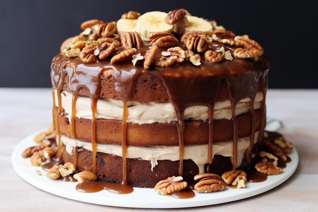 Torta de banana, caramelo e pecan