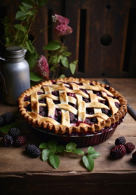 Torta de blackberry em uma mesa