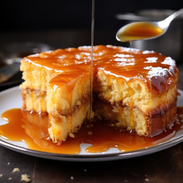 Foto torta de caramelo gooey regada com molho de caramello e sal marinho