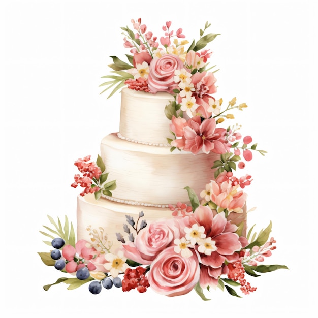 Foto torta de casamento floral clipart isolado em fundo branco