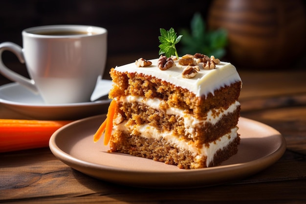 Torta de cenoura com uma fatia removida servida com uma pitada de noz-moscada