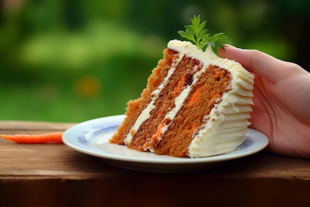 Foto torta de cenoura com uma fatia sendo desfrutada com um copo de champanhe