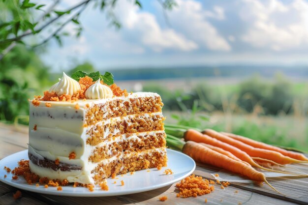 Foto torta de cenoura laranja doce legumes sobremesa torta de cenoura closeup espaço de cópia