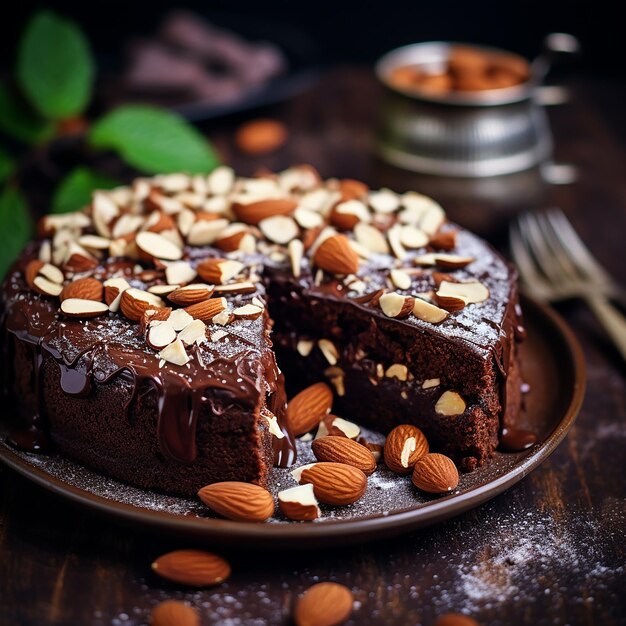 Foto torta de chocolate com amêndoas