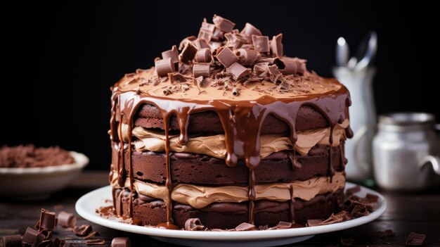 Foto torta de chocolate com cobertura de chocolate e cachos de chocolate