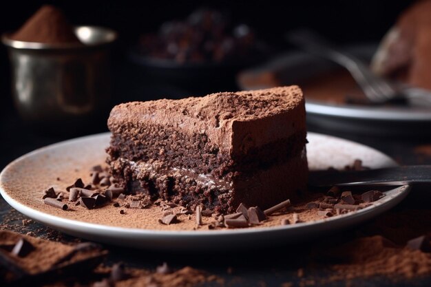 Foto torta de chocolate com peneira e pó de cacau