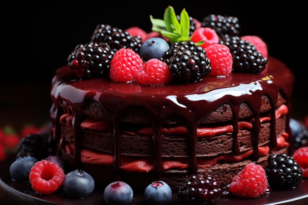 Torta de chocolate decadente adornada com bagas frescas