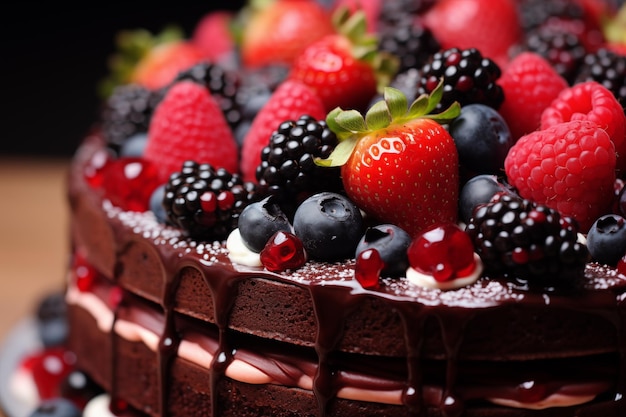 Torta de chocolate decadente adornada com bagas frescas