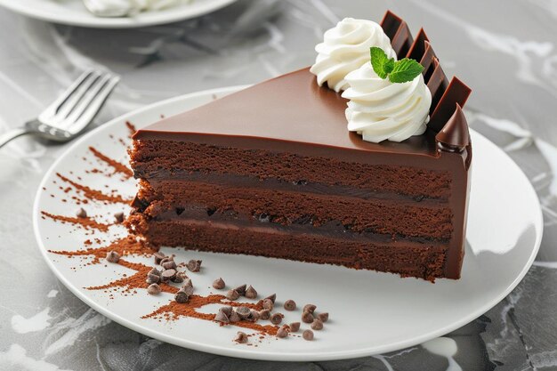 Foto torta de chocolate em porções servida com creme