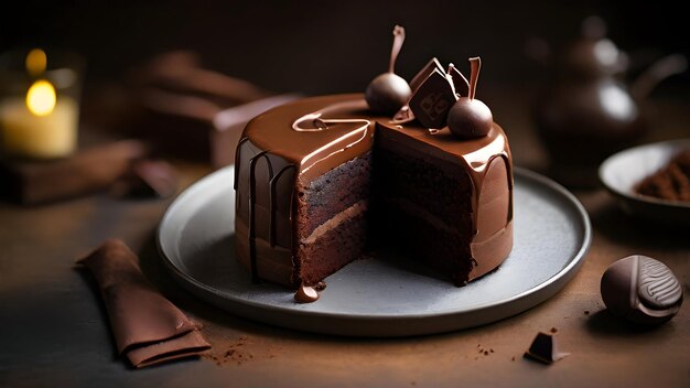 Torta de chocolate na mesa.